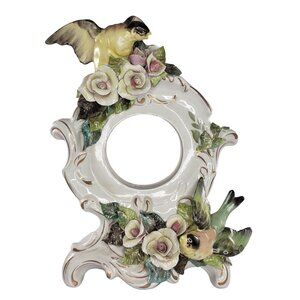 Cordey Bird Flower Clock Holder Vintage Porcelain Floral Vintage